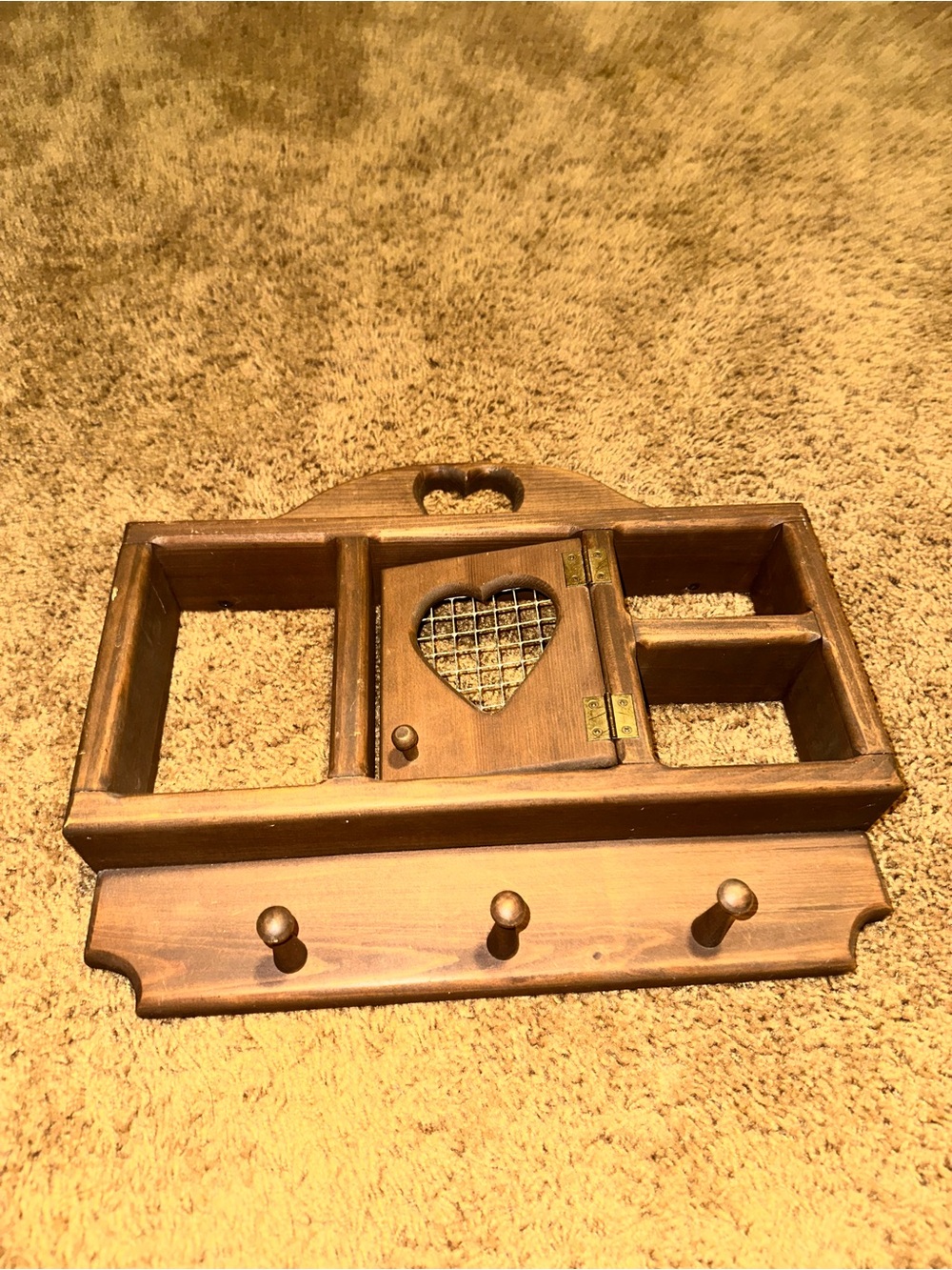 Wooden Wall Organizer with Heart Accent - Brown